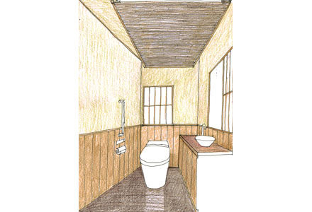 萩天井や障子照明のある和風トイレ